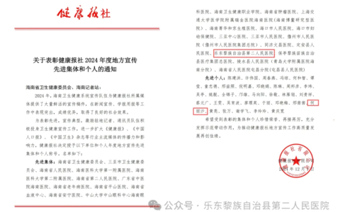 乐东县第二人民医院获评2024年度健康报社“地方宣传先进集体”
