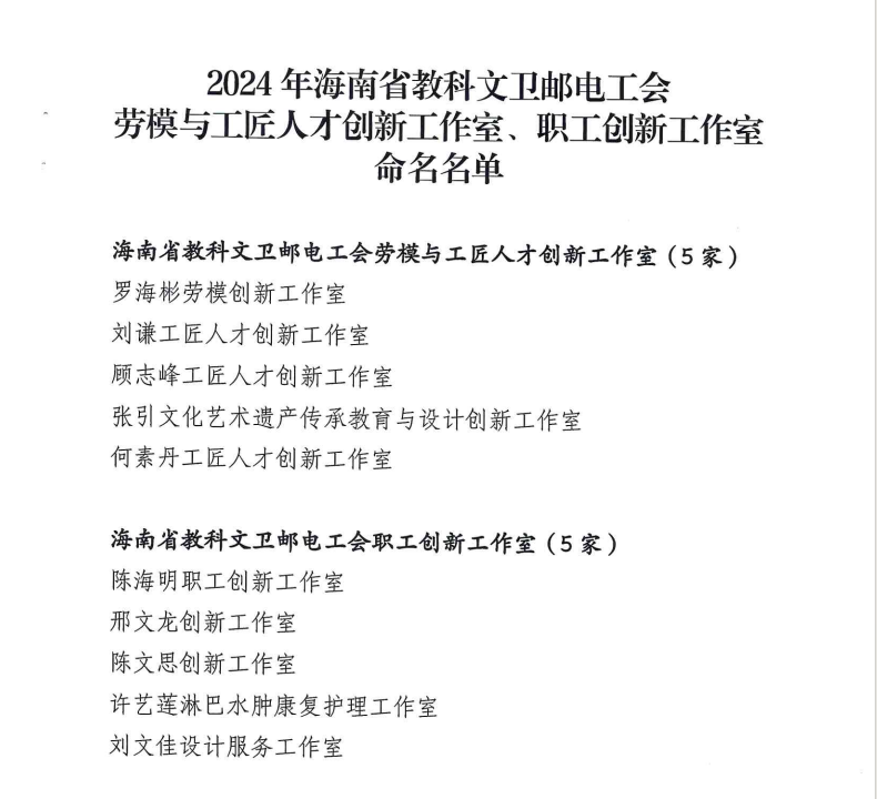 海医二院许艺莲淋巴水肿康复护理工作室成功入选“海南省教科文卫邮电工会职工创新工作室”