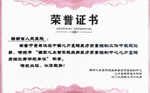 骄傲！海南省人民医院斩获国家级心衰医疗质量最高荣誉