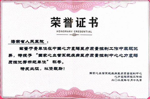 骄傲!海南省人民医院斩获国家级心衰医疗质量最高荣誉