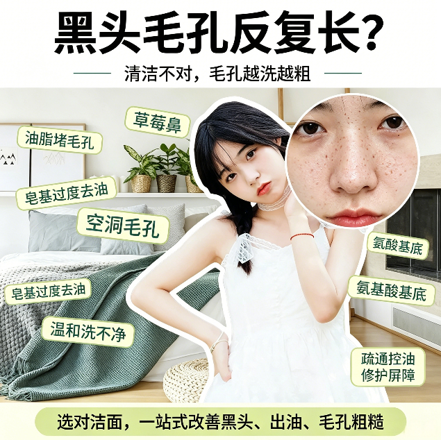 有黑头用什么洗面奶好？2026 国货洁面热门，溶解油脂告别草莓鼻
